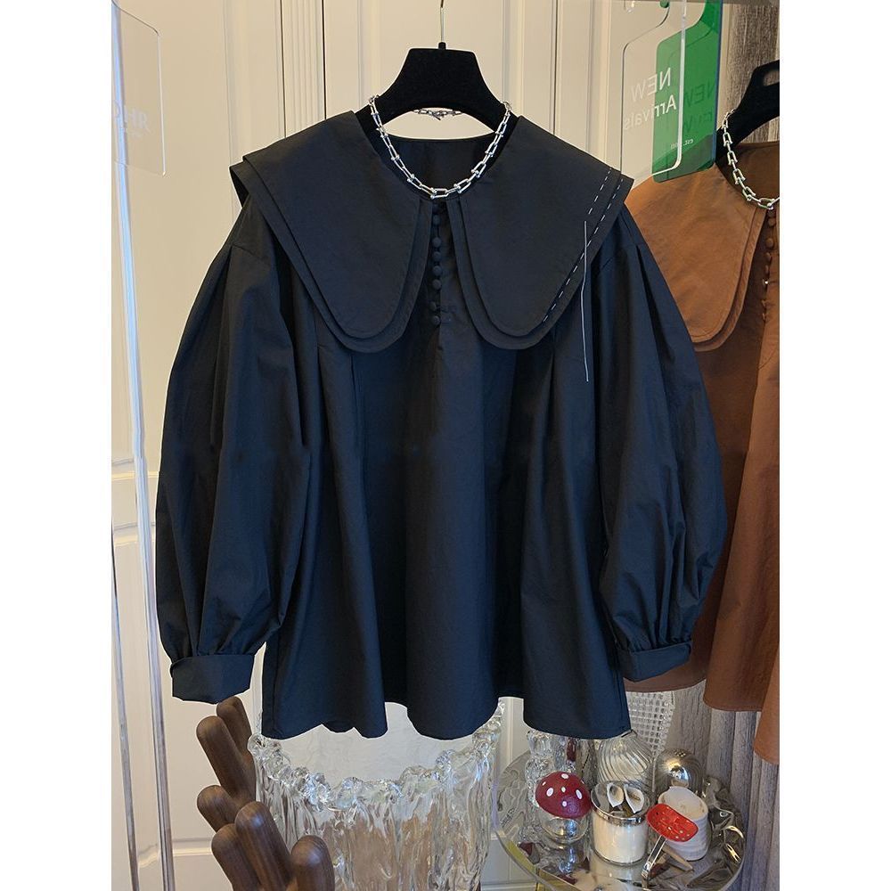 Women's Doll Collar Lantern Sleeve Shirt Top