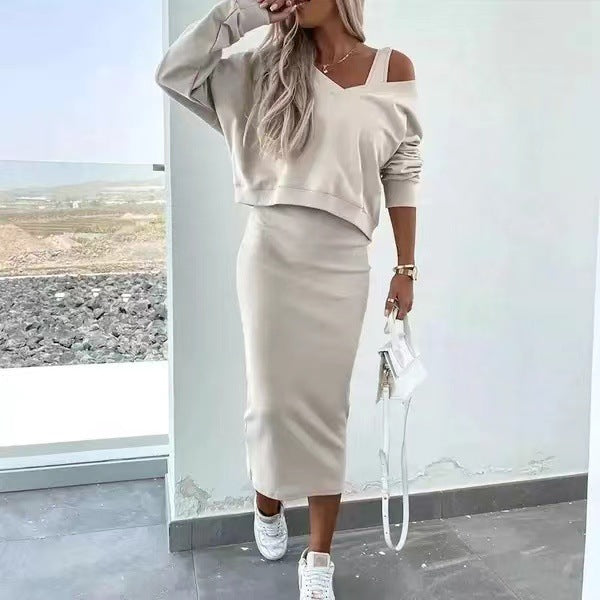Women's V-Neck Sweater & Vest Skirt Set