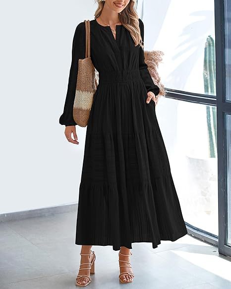 Chic V-Neck Ruched Tiered Long Sleeve Dress