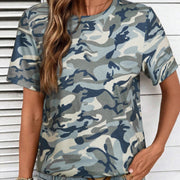 Camouflage Crew-Neck Short Sleeve Top – Breathable & Quick-Dry