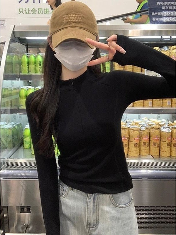 Slim-Fit Gray Turtleneck Long Sleeve Thermal Tee