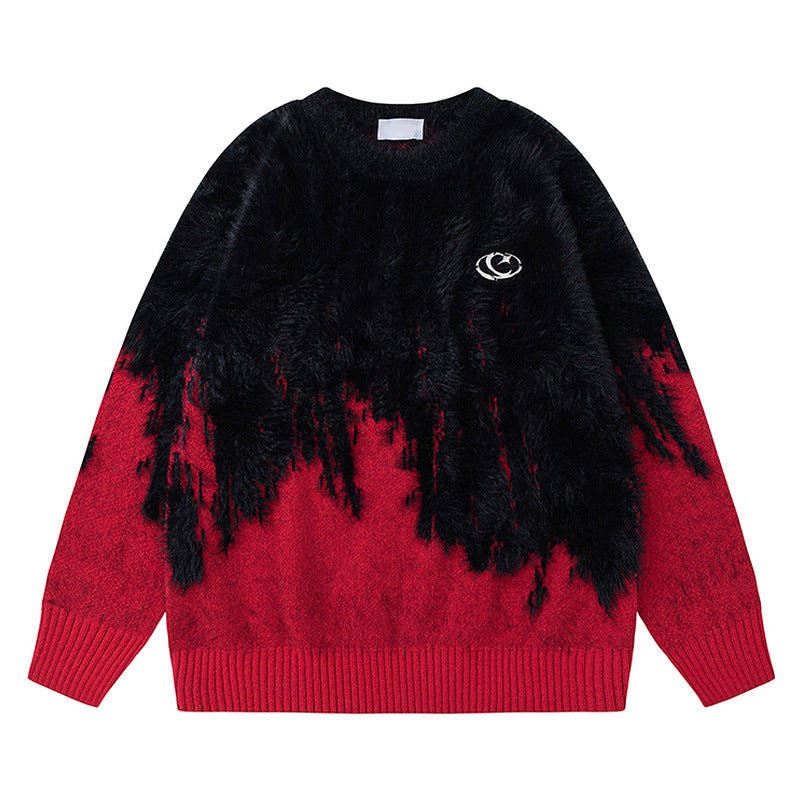 Retro Laid-back Oversized Ombre Knit Sweater with Tassels