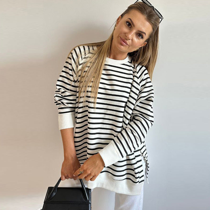 Women's Striped Round Neck Casual Pullover Sweater