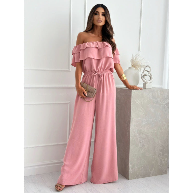Chic Ruffled Short Sleeve Wide Leg Jumpsuit