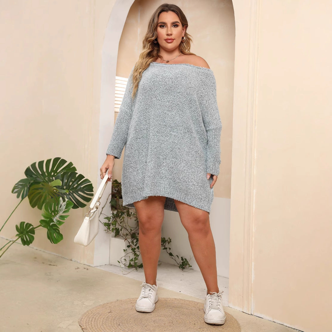 Halter-neck Sexy Off-shoulder Loose-fitting Knit Pullover for Women
