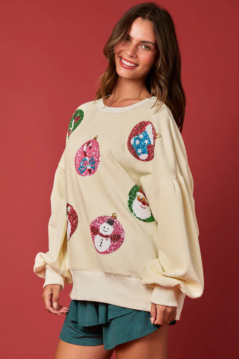 Festive Sequin Christmas Sweatshirt Holiday Pullover