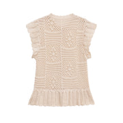 Women's Fashion Laminated Decoration Jacquard Mesh Knitted Top