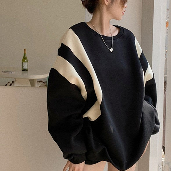 Korean Style Contrast Stitching Oversized Women's Sweater
