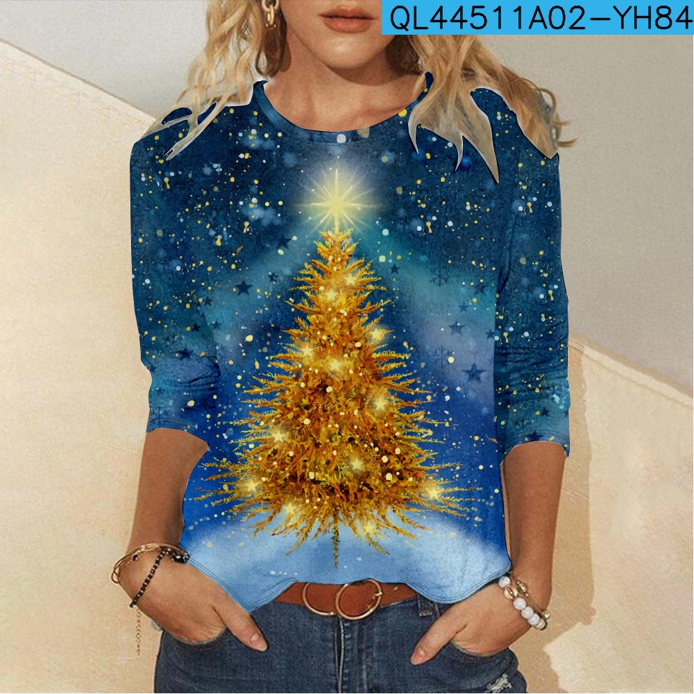 Festive 3D Christmas Print Long Sleeve Casual T-Shirt