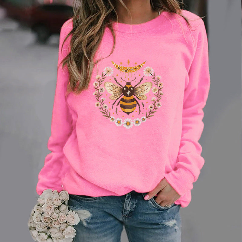 Trendy Moon Bee Round Neck Sweater for Women
