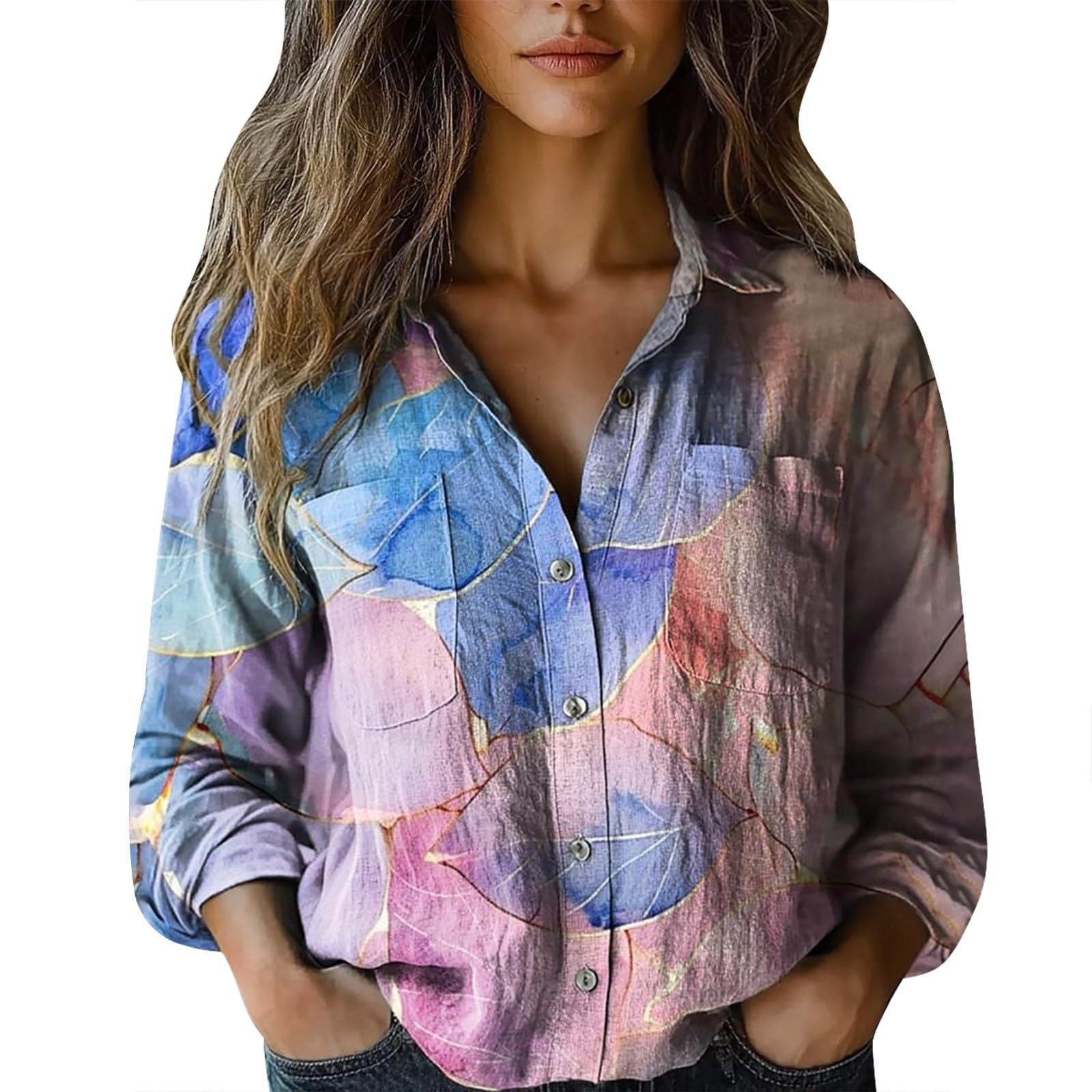 Womens V-neck Printed Blouseshirt