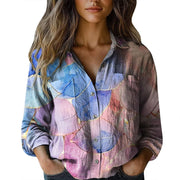 Womens V-neck Printed Blouseshirt
