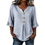 Womens Three-quarter-sleeve Buttoned Blouse With A Floral Pattern