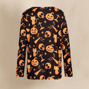 Digital Printing Halloween Round Neck Long Sleeve Plus Size T-shirt