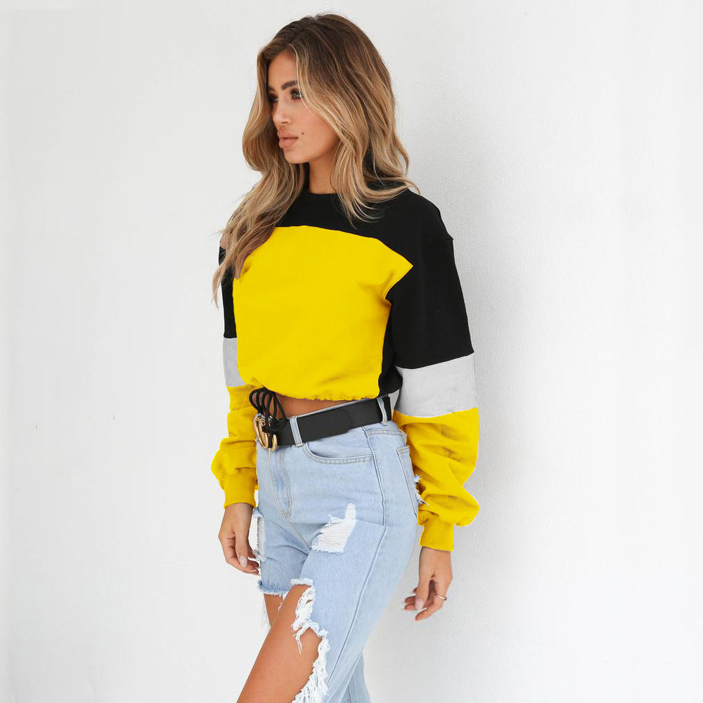 Cozy Patchwork Round Neck Lace-Up Sweater