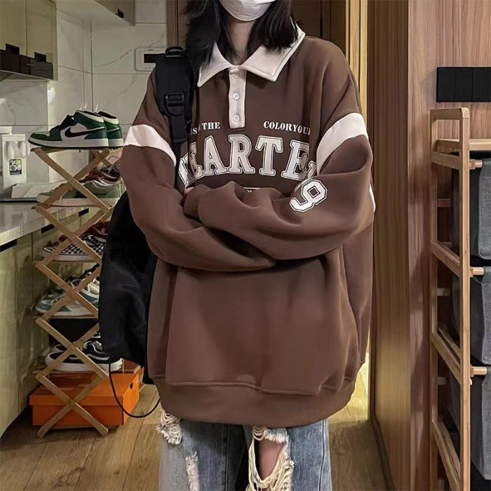 American Retro Contrast-color Stitching Sweatshirt Loose Casual Top
