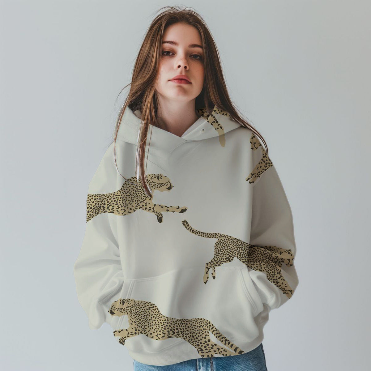 Chic 3D Leopard Print Digital Fashion Sweatshirt