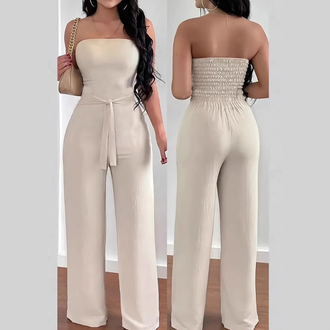 Elegant Strapless Solid-Color Long Jumpsuit for Women