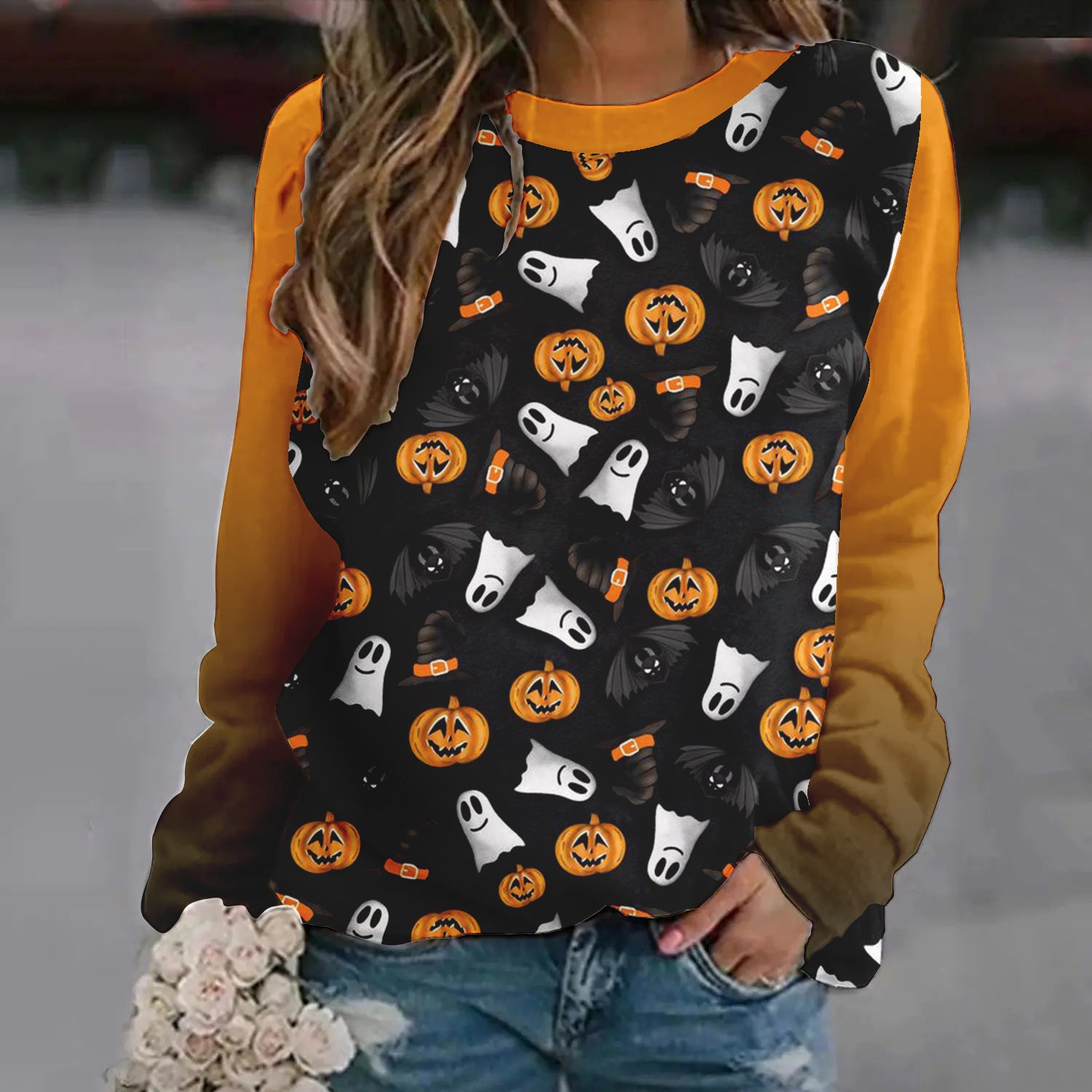 Women's Halloween Printed Raglan Sleeve Sweater