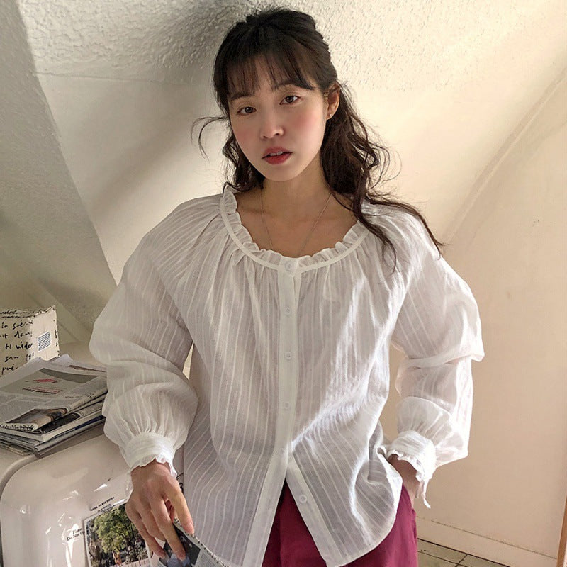 In Stock Lace Doll Collar Loose And Cute Girl Blouse
