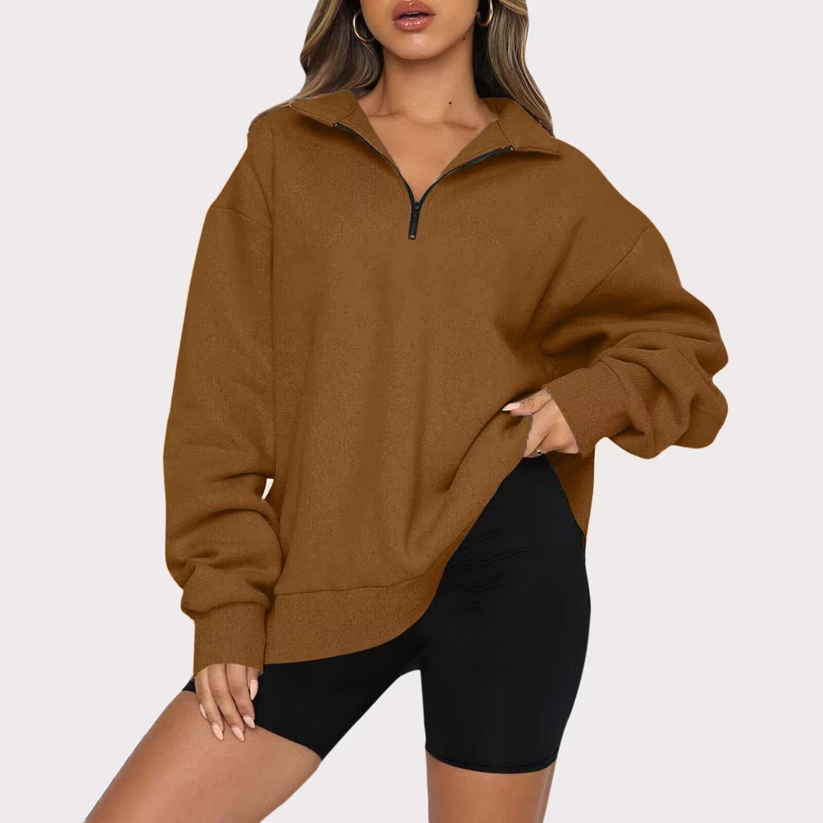 Women's Casual Zip Turndown Collar Sweatshirt