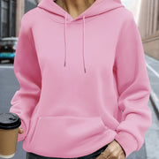 Plus Size Solid Color Hooded Sweatshirt with Pocket and Drawstring