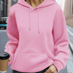 Plus Size Women's Solid Color Hooded Sweatshirt with Front Pocket