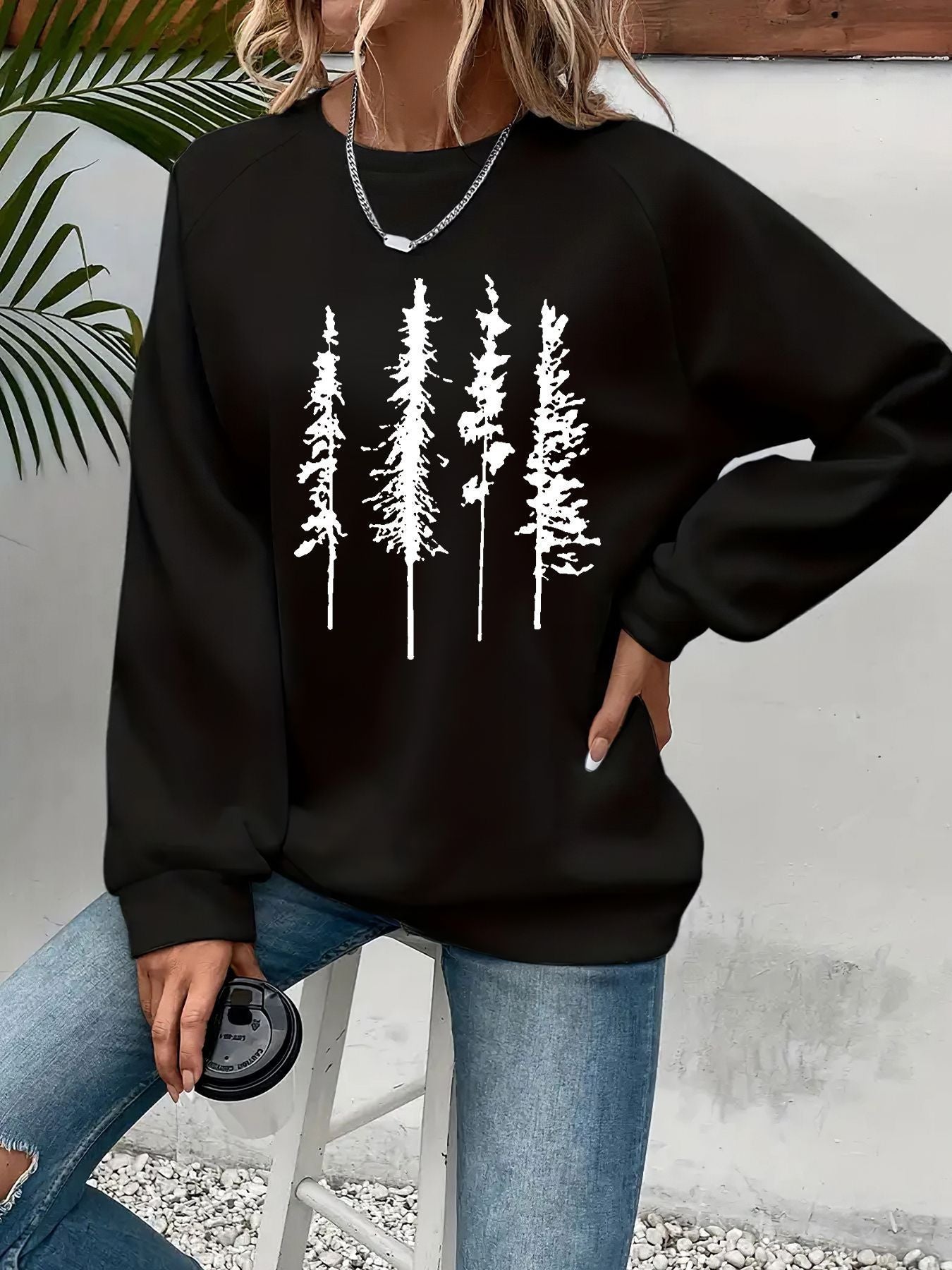 Women's Cute Heart Print Pullover Sweatshirt
