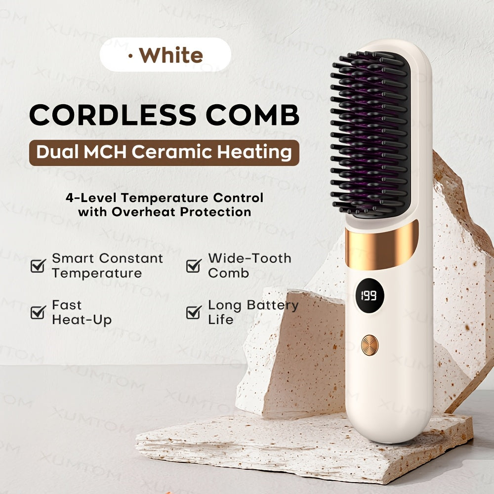Multifunctional Hair Straightener and Curling Brush with 4-Temperature Settings