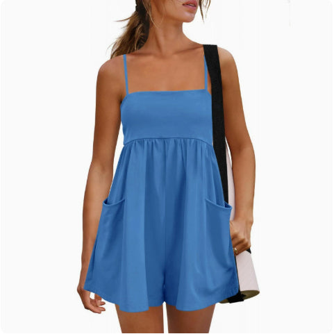 Womens Summer Casual Jumpsuit With Straps And Pockets For Home Or Outdoors