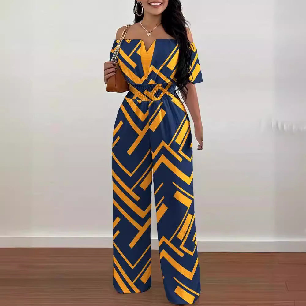 Women's Printed Off-Shoulder Fitted Waist Romper