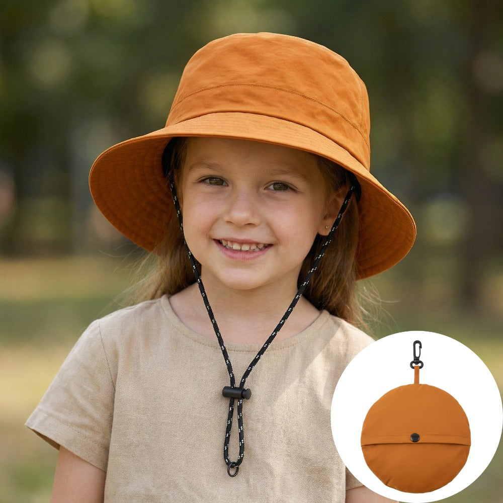Kids Foldable Fisherman Hat – Nylon, Windproof Cord, Adjustable Drawstring, Quick‑Dry