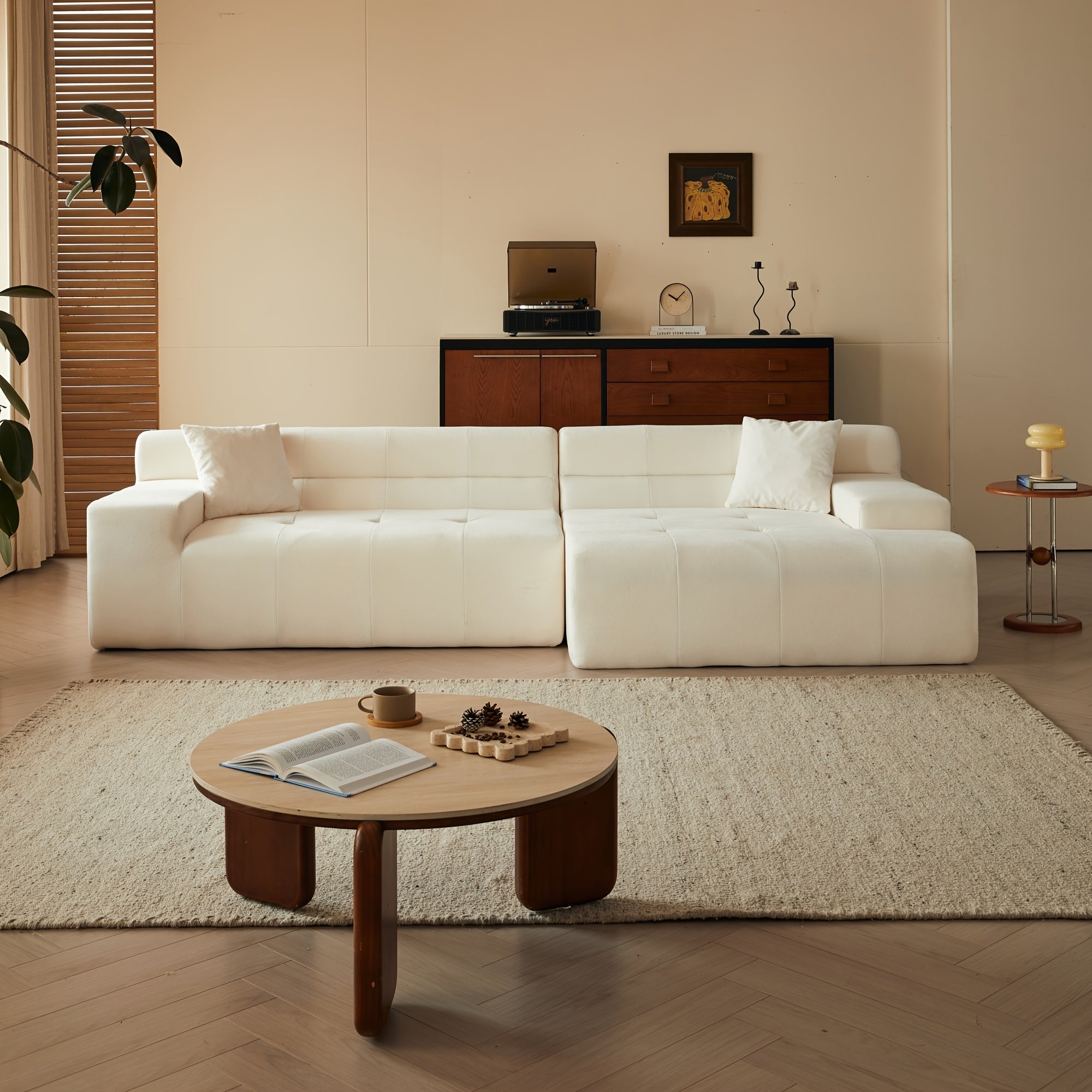Left chaise L-shaped sectional sofa with memory foam cushions and corduroy upholstery