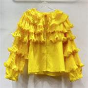 Korean Style Light Luxury Socialite Bubble Sleeve Ruffled Loose Chic Design Adult Lady Like Woman Temperament Top