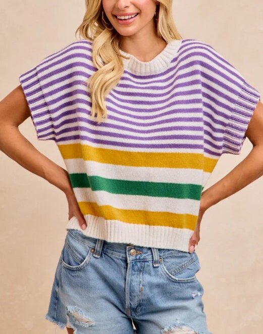 Round-neck Knit Top Striped Womens Clothing