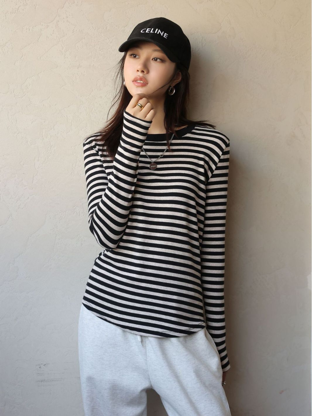 Women's Long Sleeve Striped Crewneck Top