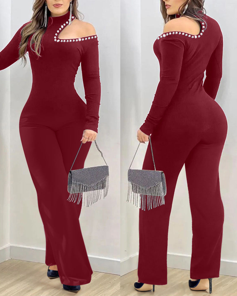 Rhinestone Hollow-Out Slim Jumpsuit for Women