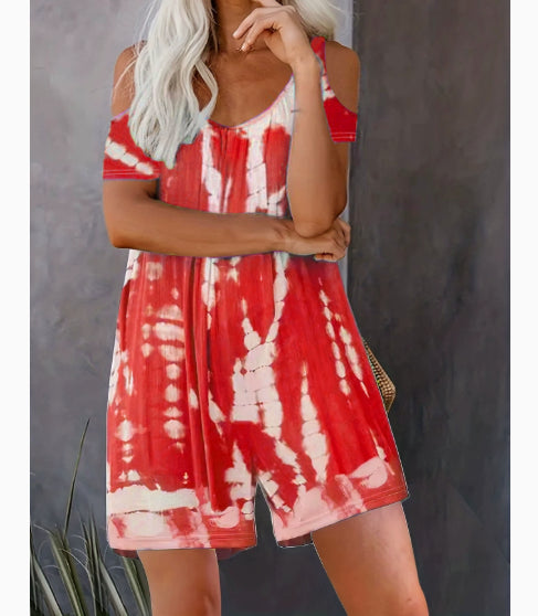 Strap-printed Wide-leg Pants Jumpsuit Shorts