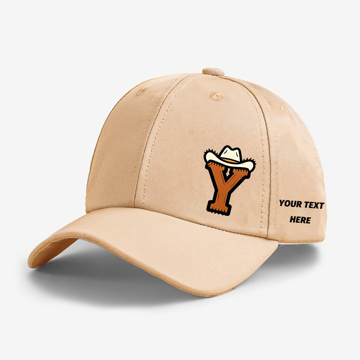 Kids Cowboy Style Baseball Cap with Letter Print and Custom Side Text, Lightweight and Comfortable (Ages 5-10)