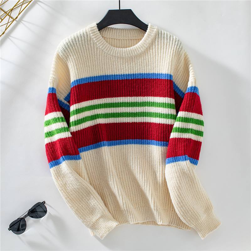 Drizzling Rainbow Striped Pullover Women's Sweater