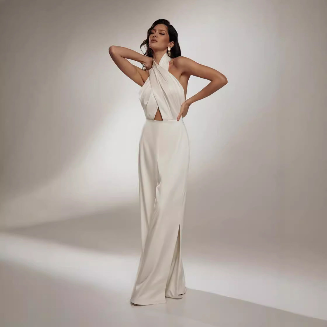 Womens Sleeveless Halterneck Sexy Backless Jumpsuit