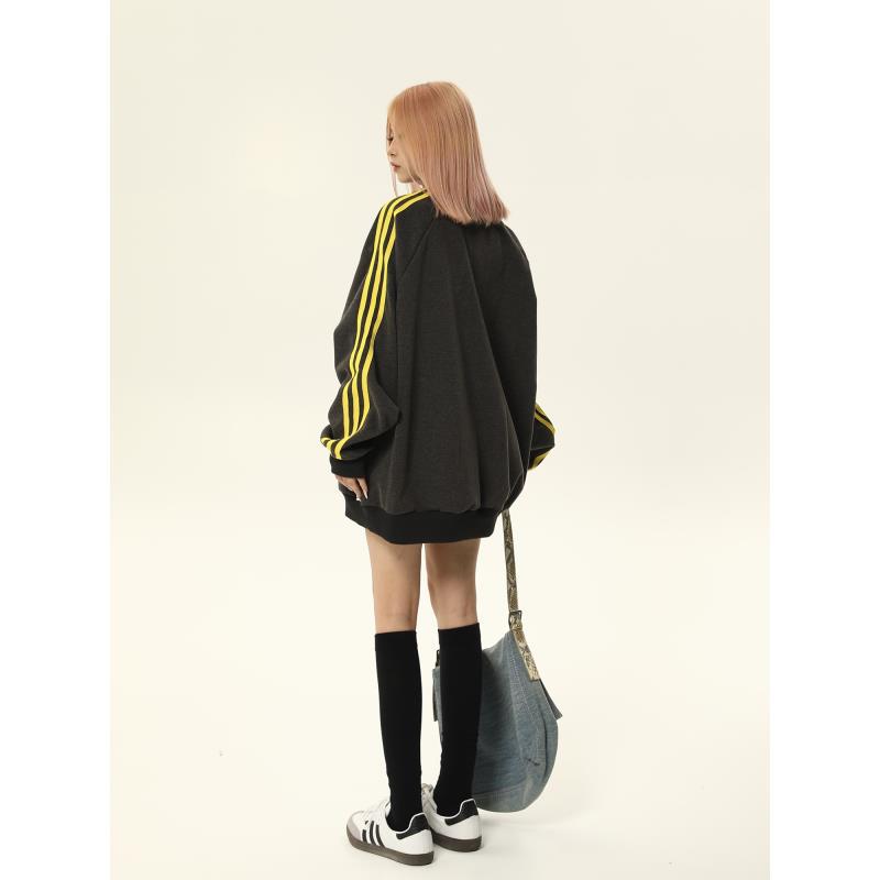 Retro Contrast Color Loose Crew Neck Women's Sweater