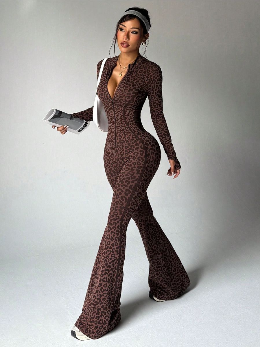 Leopard Print Slim Fit Hip Hugging Yoga Suit