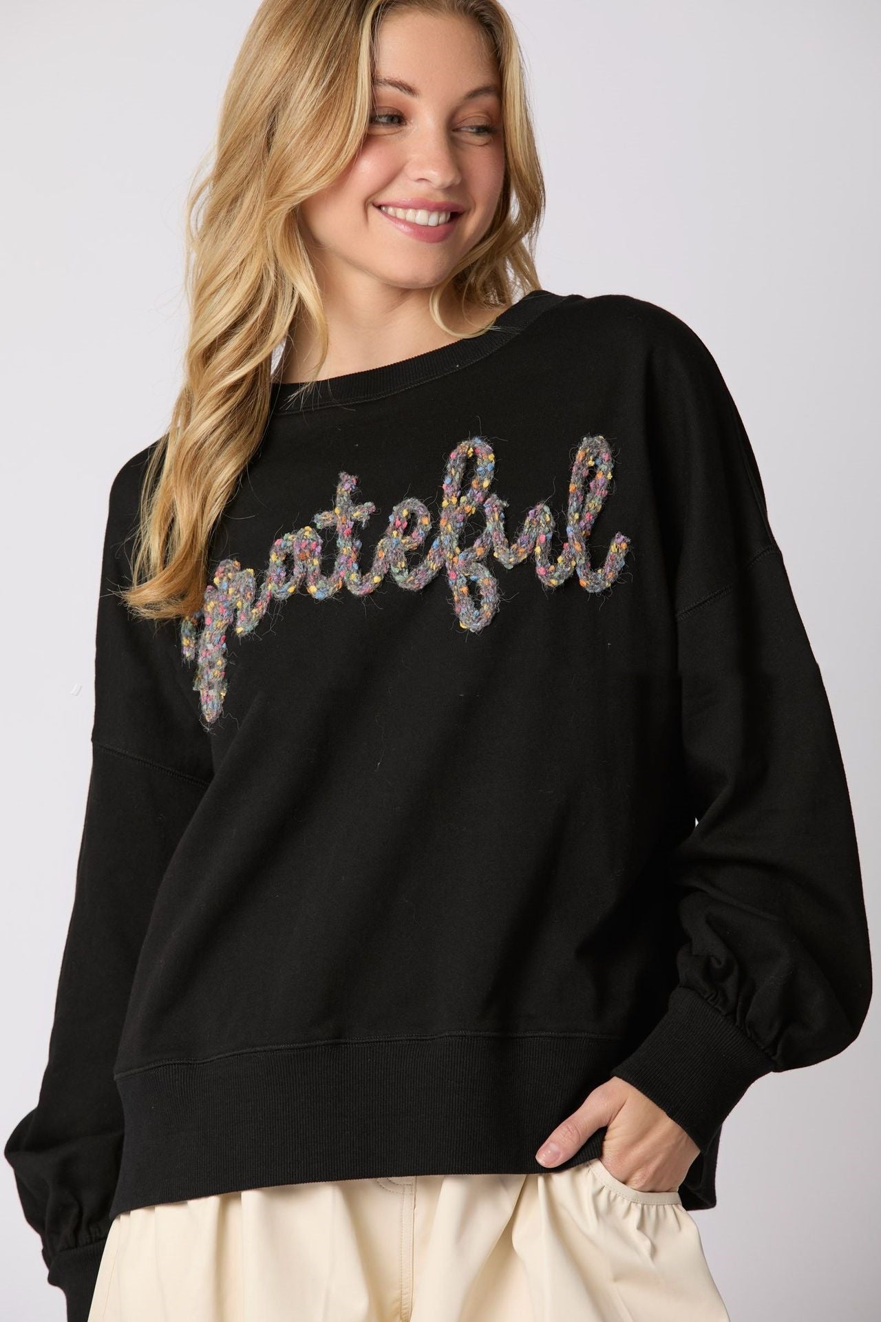Women's Thanksgiving Alphabet Embroidered Loose Casual Sweater