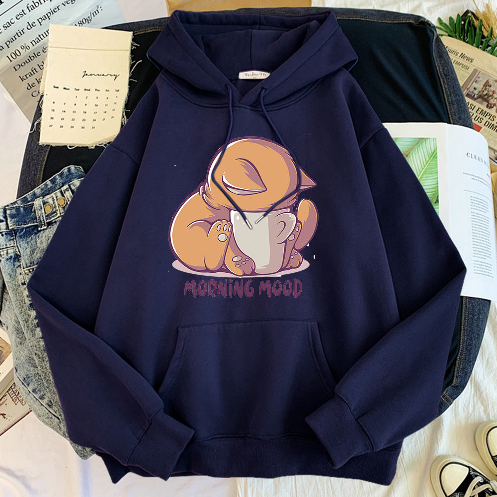 Cozy Cartoon Animal Velvet Hoodie for Cute Streetwear Style