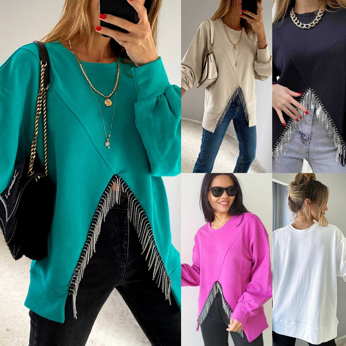 Women's Split Tassel Loose Casual Long Sleeve Sweater