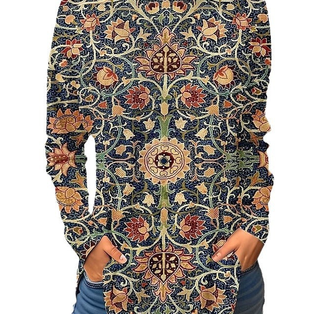 Women's Casual Plus Size Round-Neck Long Sleeve Top