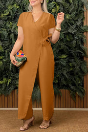 Women's Casual V-Neck Cross-Strap Jumpsuit
