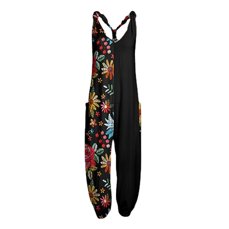 Printed Loose-Fit Plus-Size Beach Romper With Straps