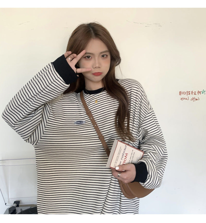 Striped Oversized Long-Sleeve Pullover Sweater